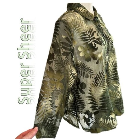 TANJAY Sheer Mossy Green Shirt - 16 - Picture 1 of 12